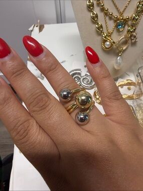 Gold and Silver Orb Statement Ring - Women Jewelry